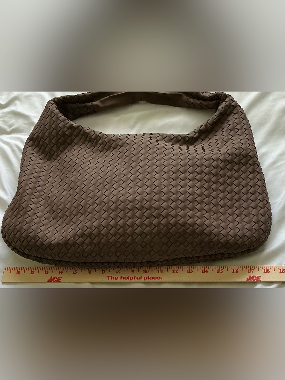 Intrecciato Style Shoulder Bag Woven Faux Leather Hobo Slouchy Brown Braided - Picture 3 of 9